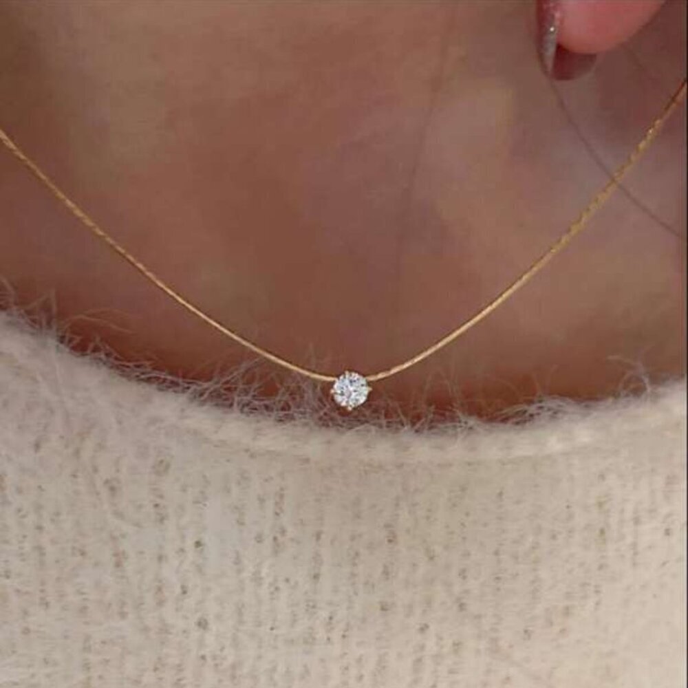 Moissanite Solitaire Pendant Necklace – 18K Gold Filled